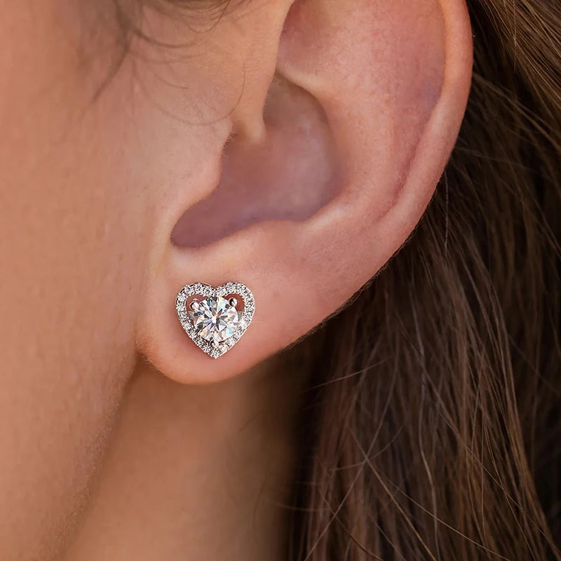 Mary Moissanite Diamond Heart Halo Stud Earrings