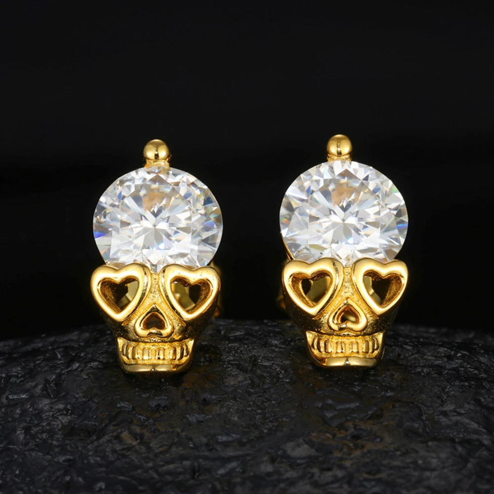 Skull Hip Hop Moissanite Stud Earrings