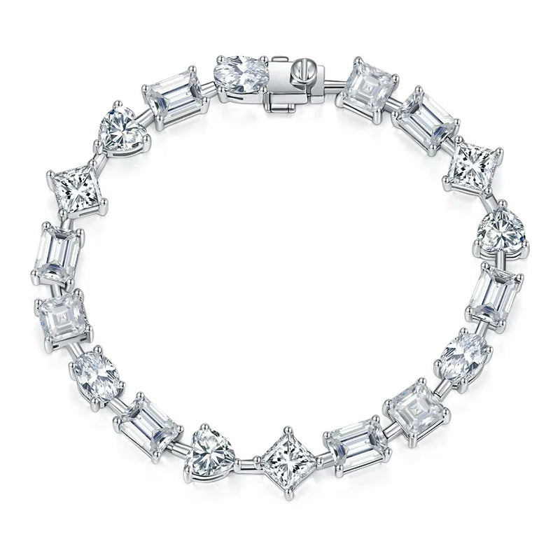 Iris Emerald, Oval, Heart and Asscher Cut Moissanite Bracelet