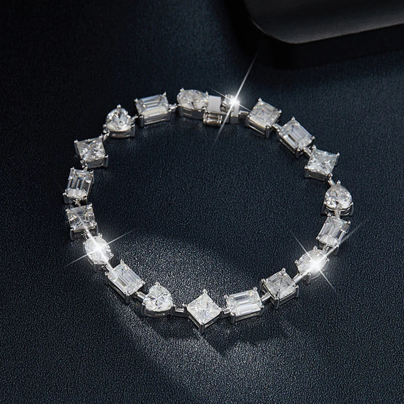 Iris Emerald, Oval, Heart and Asscher Cut Moissanite Bracelet