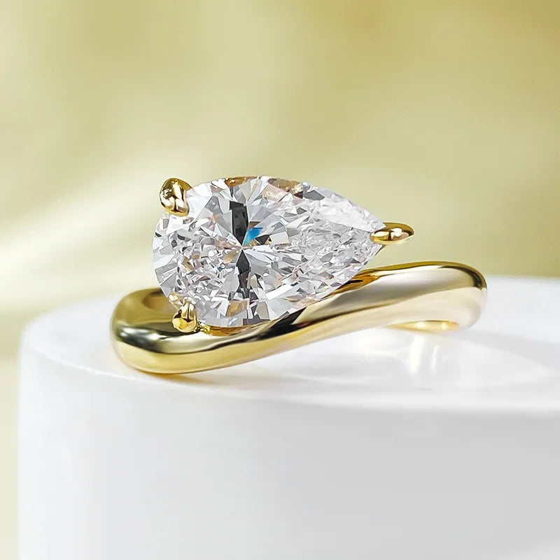 Emma Solitaire Pear Cut Moissanite Diamond Ring