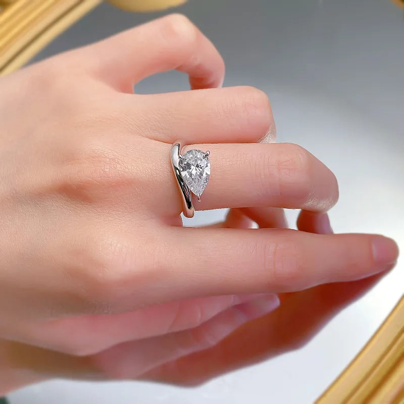 Emma Solitaire Pear Cut Moissanite Diamond Ring