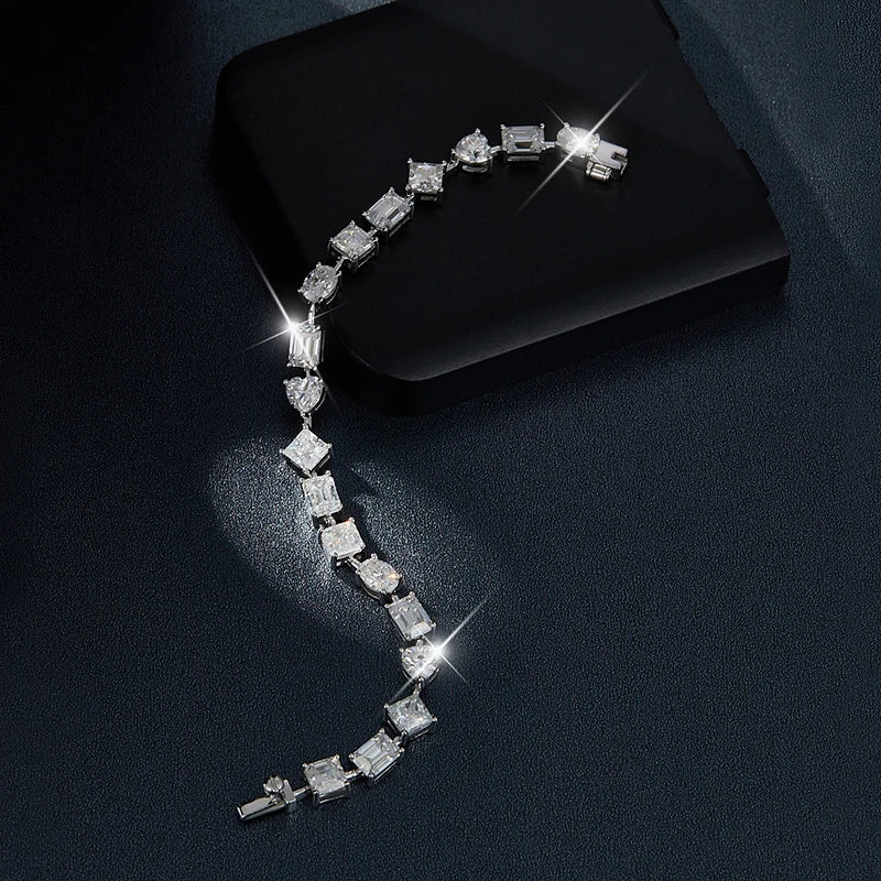 Iris Emerald, Oval, Heart and Asscher Cut Moissanite Bracelet