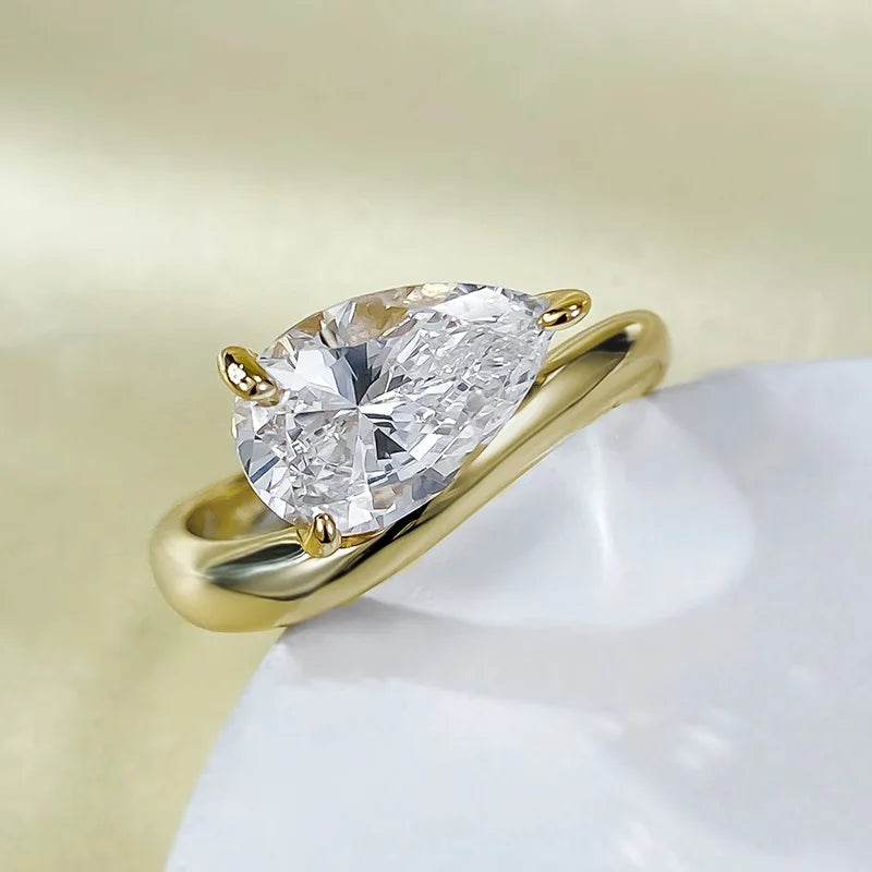 Emma Solitaire Pear Cut Moissanite Diamond Ring