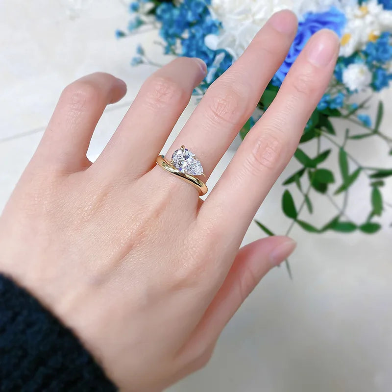 Emma Solitaire Pear Cut Moissanite Diamond Ring