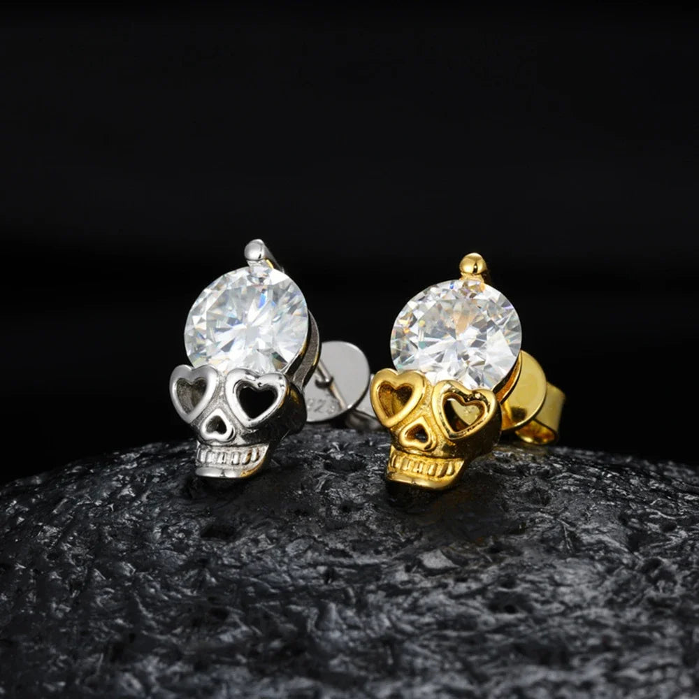 Skull Hip Hop Moissanite Stud Earrings