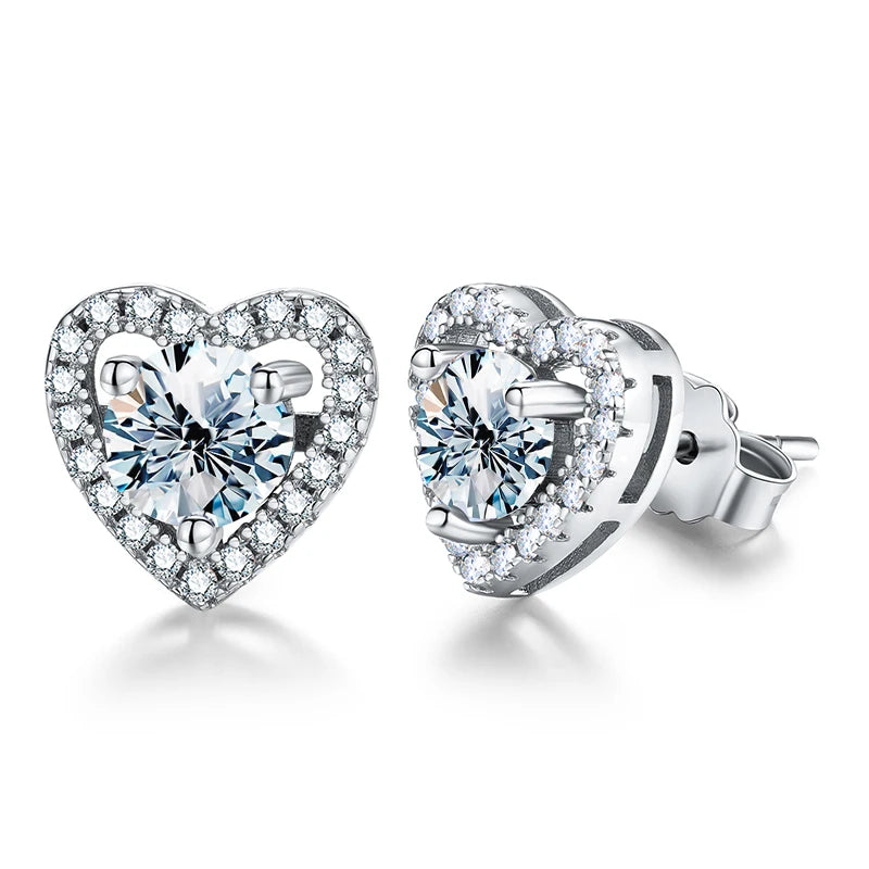 Mary Moissanite Diamond Heart Halo Stud Earrings