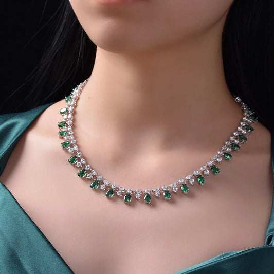 Seraphina Oval and Emerald Moissanite Necklace