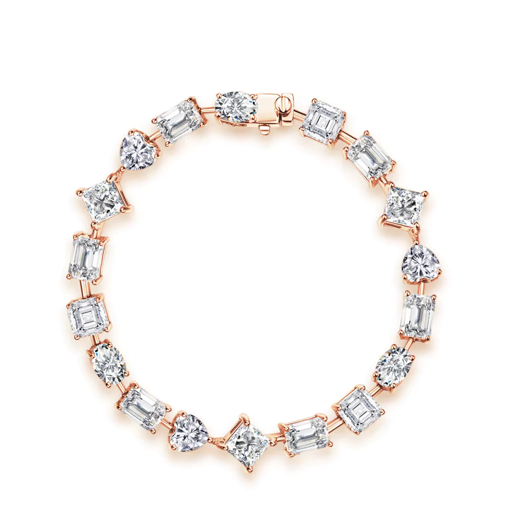 Iris Emerald, Oval, Heart and  Asscher Cut Moissanite Bracelet