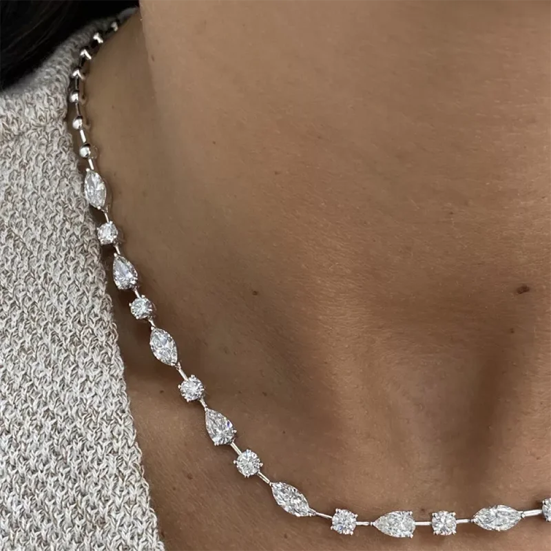 Vivienne Pear, Round & Marquise Cut Tennis Lab-Grown Diamond Necklace