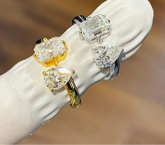 Chiamaka Emerald and Pear-Cut Moissanite Ring