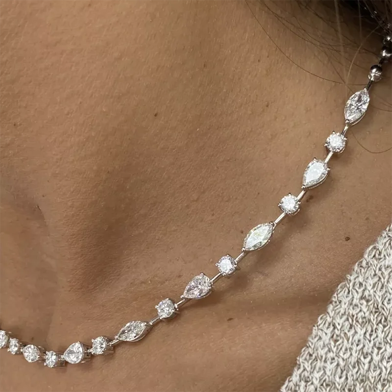 Vivienne Pear, Round & Marquise Cut Tennis Lab-Grown Diamond Necklace