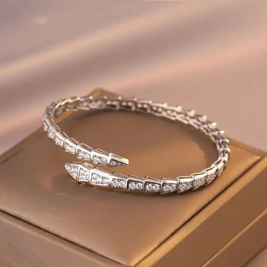 Viper Moissanite Snake Bone Bracelet with 18K gold plating