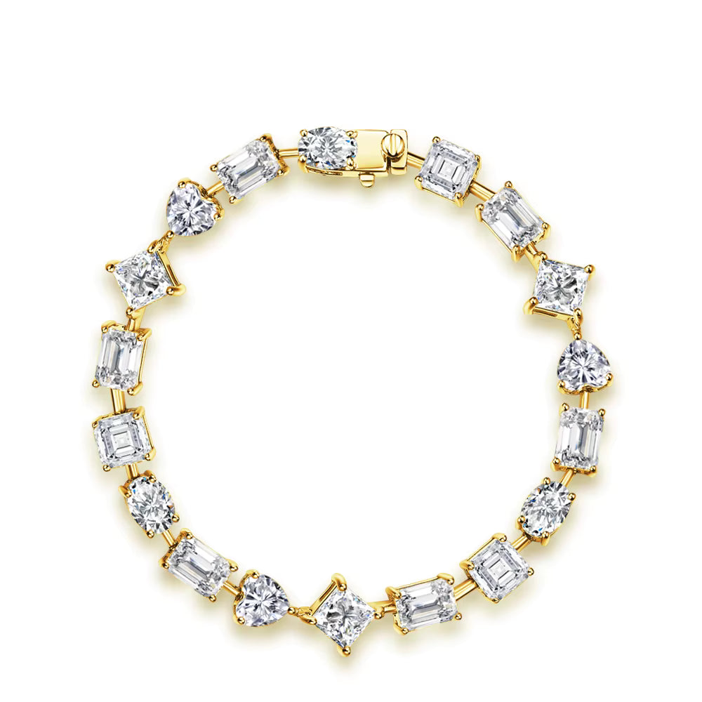 Iris Emerald, Oval, Heart and  Asscher Cut Moissanite Bracelet