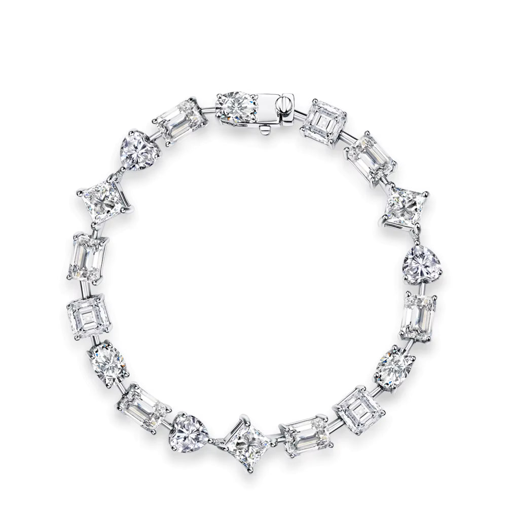 Iris Emerald, Oval, Heart and  Asscher Cut Moissanite Bracelet